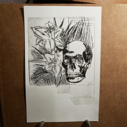 skull and daylilies