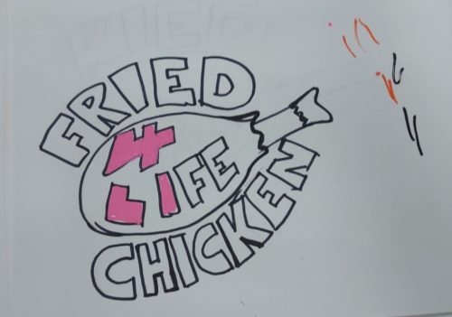 Chicken leg with 4 life inside it and Fried Chicken around it